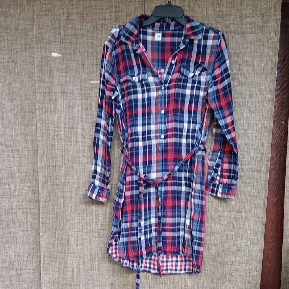 GAP Red and Blue Plaid Cotton Shirt Dress